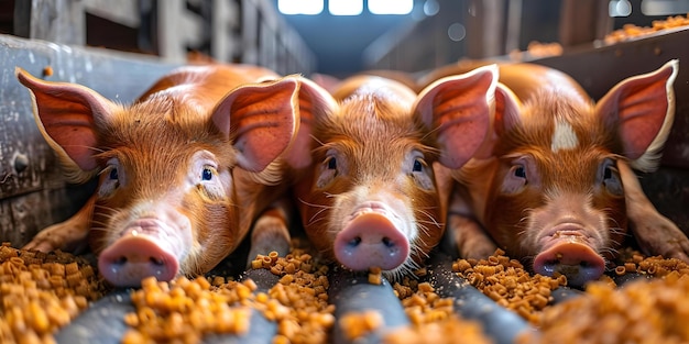 Automated feed system in swine farm improves pig production efficiency Concept Swine Farming Automated Feed Systems Pig Production Efficiency Technology in Agriculture Livestock Management