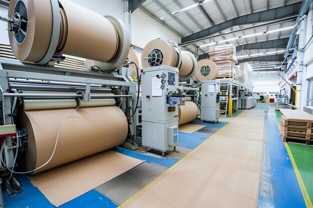 Photo automated machinery fabricating paper products in a manufacturing facility