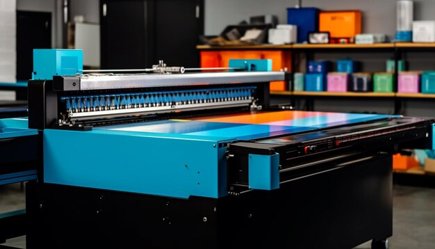 Фото Автоматизированный печатный станок на современной фабрике производит эффективные металлические отпечатки, генерируемые искусственным интеллектом