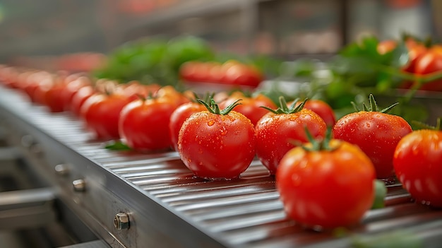 Automated Robotic line for sorting and packaging fresh tomatoes Industrial food production plant