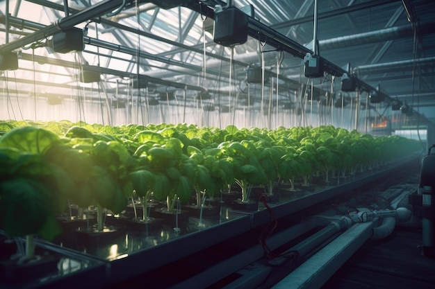 automated watering system in a hydroponic greenhouse created with generative ai