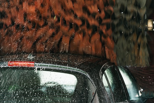 Automatic car wash in action