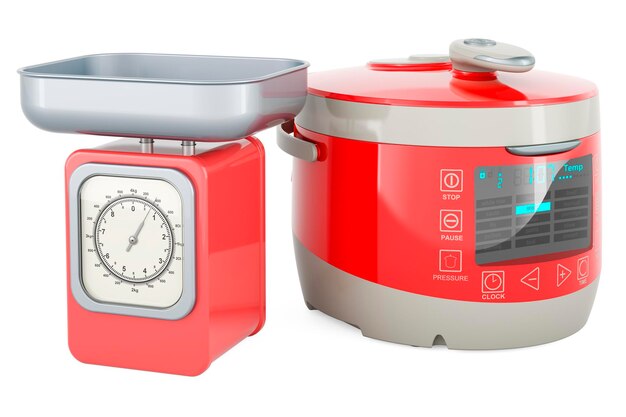 Automatic multicooker with kitchen scales 3D rendering