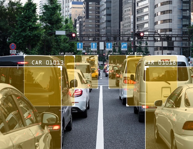 Foto software di riconoscimento automatico che analizza gli elementi della città