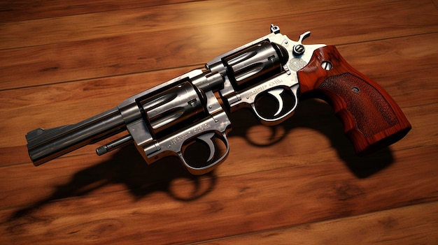 Automatic and revolver hand guns on wooden backgroun