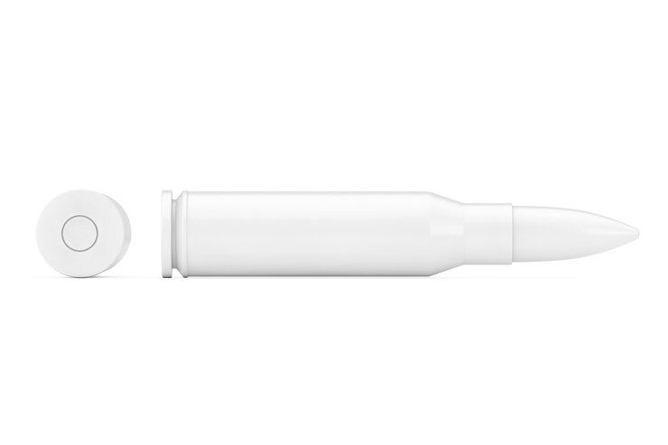 Photo automatic rifles 7.62 mm caliber white bullet mock up in clay style on a white background. 3d rendering