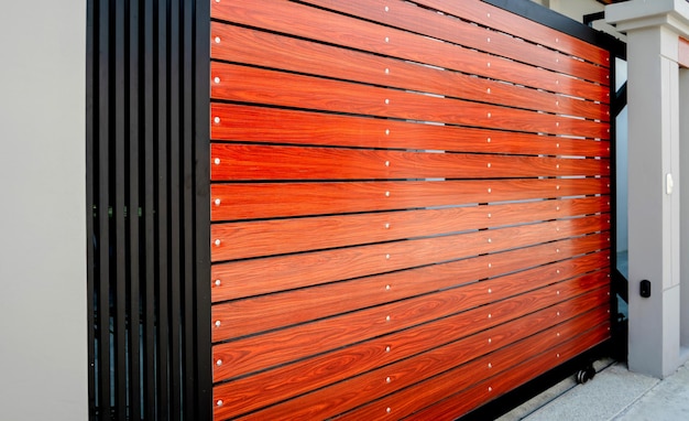 automatic sliding front gate at modern villa