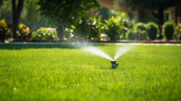 Automatic sprinkler system watering the lawnAIGenerative AI