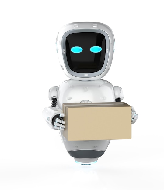 Автоматическая концепция склада с роботом автоматизации рендеринга 3d держит картонную коробку