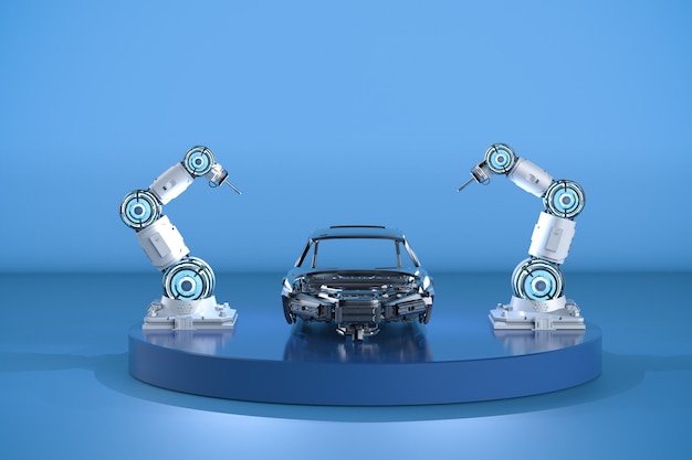 Автоматизация концепции автомобильного завода с 3D-рендеринговой линией сборки роботов на автомобильном заводе
