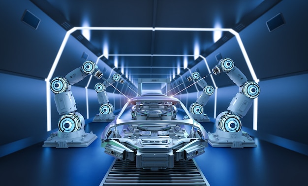 Автоматизация автомобильного завода с конвейером сборки роботов на автомобильном заводе