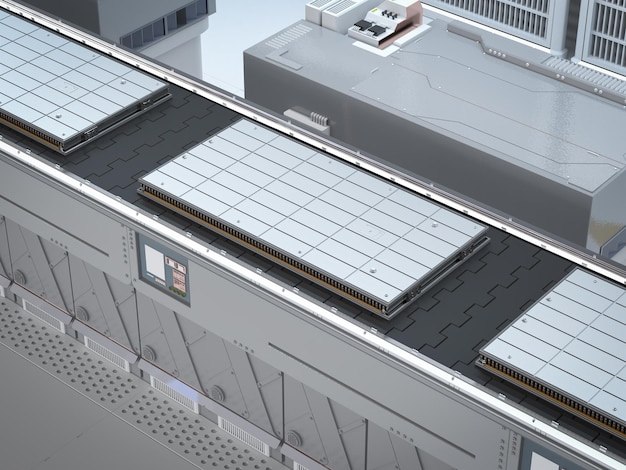 Automation battery manufacturing with electric car battery on conveyor line