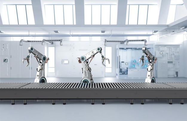 Automation industry concept with robot assembly line in factory