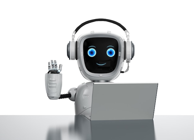 Automation office worker with 3d rendering robot assistant hand up for greeting