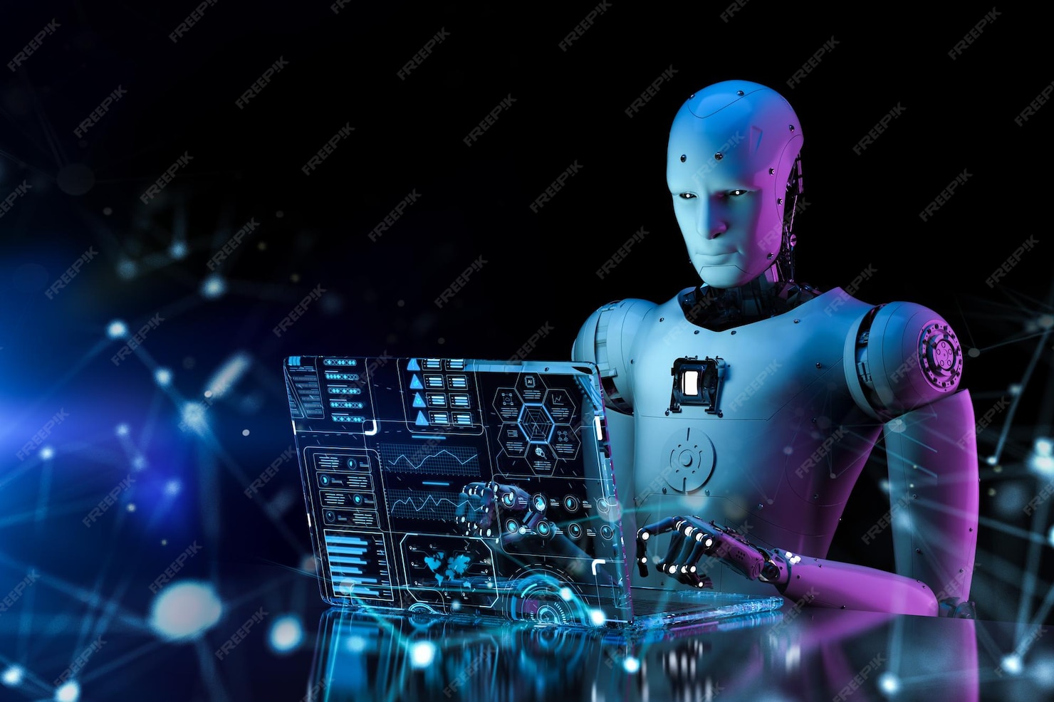 Premium Photo | Automation programmer with 3d rendering robotic worker ...