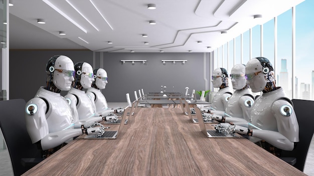 Photo automation worker concept with 3d rendering ai robot working in smart office 