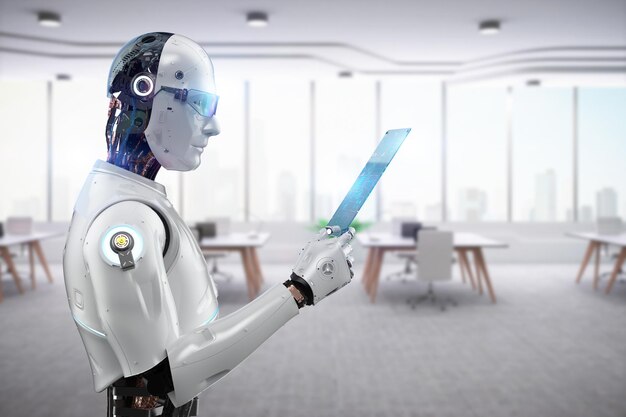 automation worker concept with 3d rendering ai robot working in smart office