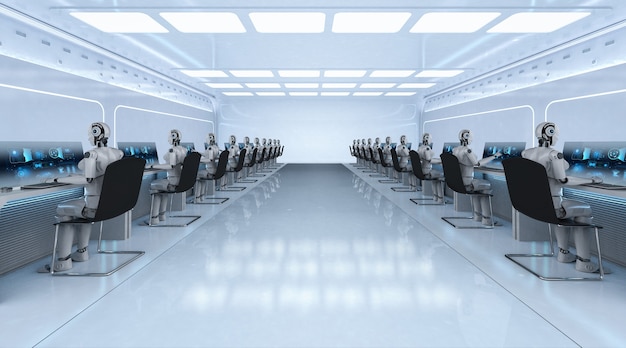 automation worker concept with 3d rendering robot working in office