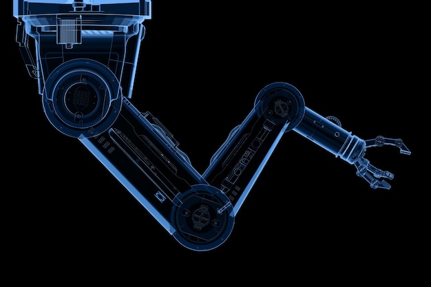 Automatisering fabrieksconcept met 3D-rendering x-ray robotarm geïsoleerd op zwart