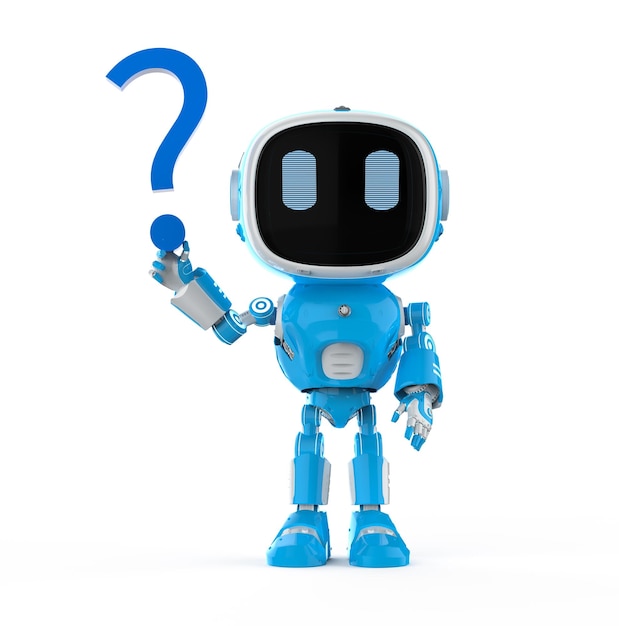 Automatisering klantenondersteuningsconcept met assistent-robot met vraagteken