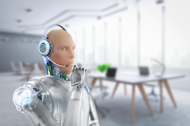 Automatiseringswerkerconcept met een AI-robot die in een slim kantoor werkt