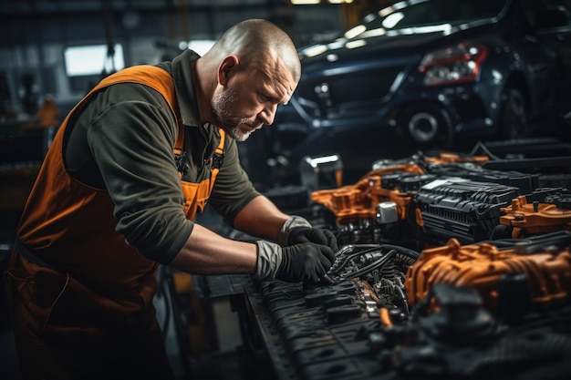 Automechanicus die in een garage werkt Concept banner auto-reparatieservice
