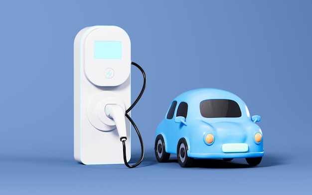 Automobile charging pile is charging the car electric vehicle charging concept 3d rendering