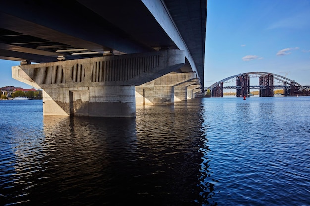 Automobile concrete bridge over the river Kiev