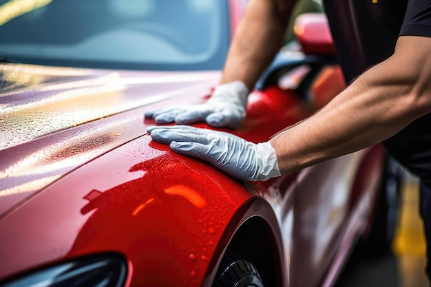 Automobile man hand cleaning service detailing auto care garage car vehicle polish transportation maintenance