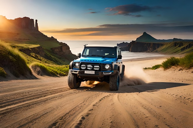 Automobile model on the beach