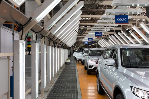 Automobile production line modern car assembly plant interior of a hightech factory manufacturing