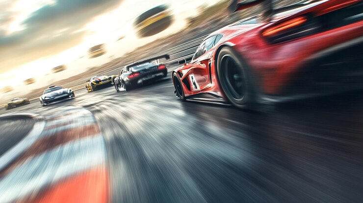 Photo automobile racing in sports competition