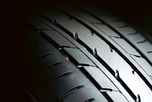 Automobile tire tread with a depth and light in the darkness selective focus