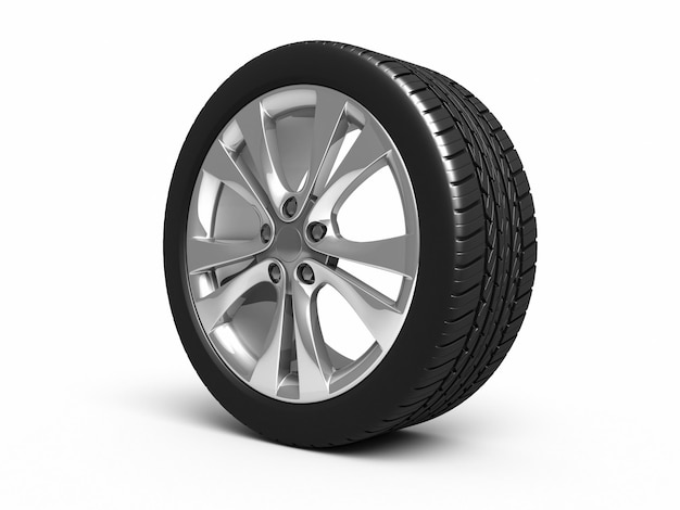 Automobile Tires and wheels render (isolated on white and clipping path)