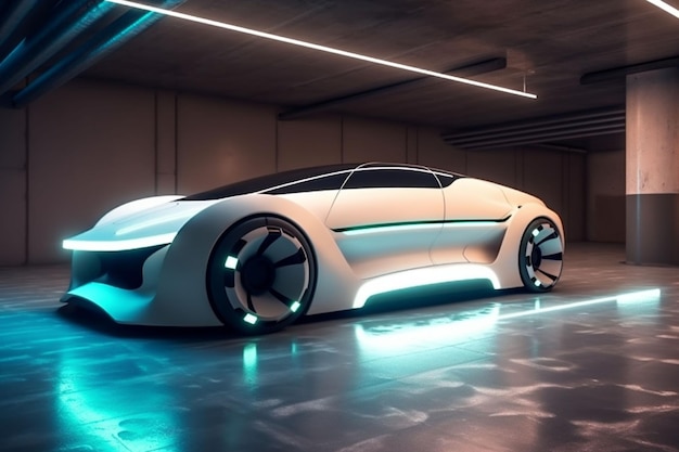 Automobile transport underground auto electric car neon parking industry transportation Generative AI