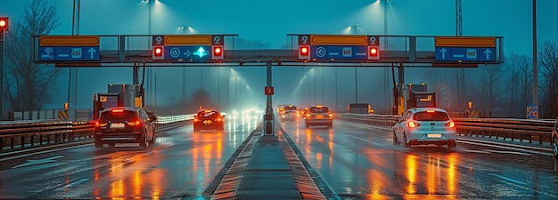写真 高速道路の料金ゲートを通過する自動車