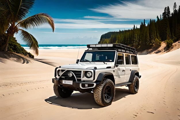 Foto automodel op het strand