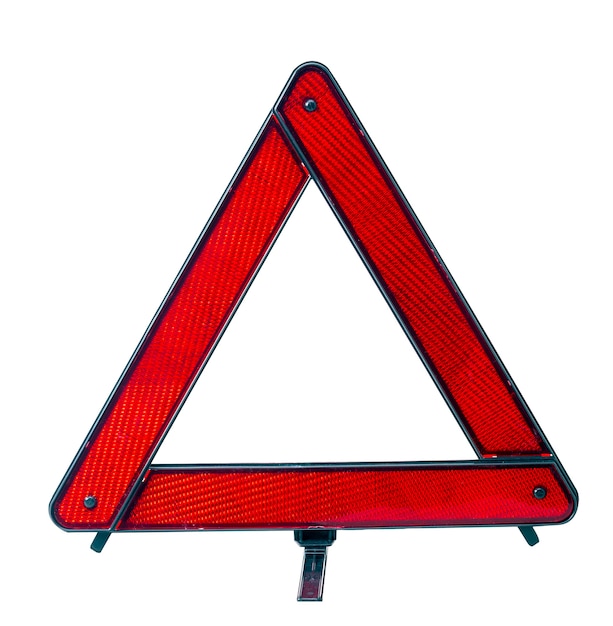 Automotive emergency triangle on white background