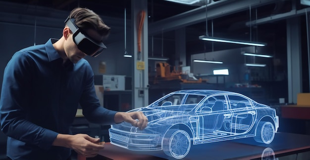 自動車エンジニアは新しい車のデザインを作成するために仮想現実ヘッドセットを使用します