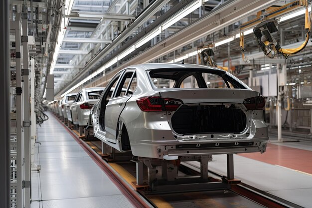 新車を生産する製造ラインを備えた自動車工場