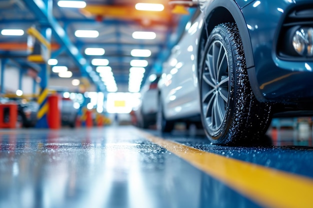 Automotive service wazige achtergrond van autoreparatiestation met epoxy