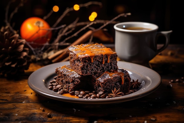 Autonal pumpkin brownie with coffee generative IA