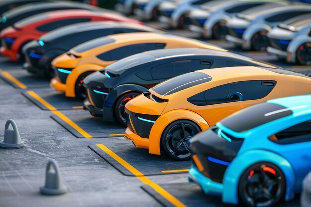 Autonome auto's geparkeerd op een slimme parkeerplaats