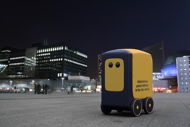 Autonome pakketbezorgrobot voor 3D-rendering in stadscentra