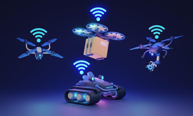 Autonome robotica en machines voor transport 3D illustratie concept
