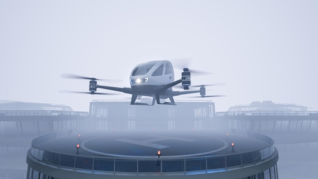 Foto autonome zelfrijdende luchtvaartuigen opstijgen op 3d-dak renderen