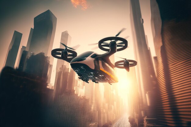 Autonomous aerial vehicle flying through the city