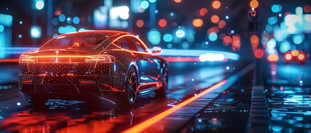 Photo autonomous automobiles and electric car charging stations creating a blurred bokeh effect against an imprecise evening cityscape generative ai