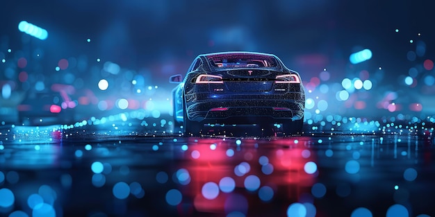 Photo autonomous automobiles and electric car charging stations creating a blurred bokeh effect against an imprecise evening cityscape generative ai