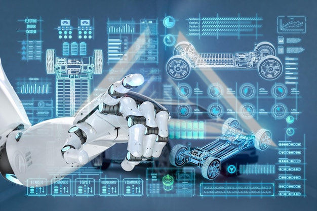 전기 자동차 사용자 인터페이스를 갖춘 엔지니어 로봇을 통한 자율 자동차 정비